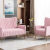 Artechworks Tufted Contemporary Velvet Wingback HighBack Loveseat Sofa Chair Upholstered Couch with Gold Metal Legs Two-Seat Sofa for Living Room Bedroom Apartment Small Space Dorm, Pink - Image 5