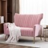 Artechworks Tufted Contemporary Velvet Wingback HighBack Loveseat Sofa Chair Upholstered Couch with Gold Metal Legs Two-Seat Sofa for Living Room Bedroom Apartment Small Space Dorm, Pink - Image 4