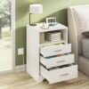 White Nightstand with Charging Station, Modern End Side Table with 3 Drawers, Wooden Cabinet Stand by Sofa, Bedside Tables for Bedroom with USB Ports Outlet & Open Storage - Image 2