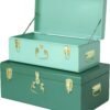 Vixdonos Decorative Large Metal Box Storage Trunk Chest Set of 2 College Dorm Organizer with Hardware Hasps and Handle for Home Deocr,23.7X14.2X9.5 Inches - Image 2