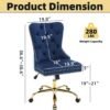 ABET Desk Chair with Wheels, Velvet Gold Office Chair Height Adjustable Armless Swivel Chair with Tufted High Back Rivet Trim, Comfy Upholstered Ergonomic Computer Chair for Bedroom, Blue - Image 3