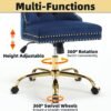 ABET Desk Chair with Wheels, Velvet Gold Office Chair Height Adjustable Armless Swivel Chair with Tufted High Back Rivet Trim, Comfy Upholstered Ergonomic Computer Chair for Bedroom, Blue - Image 6