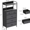 5 Drawers Dresser, Tall Dresser for Bedroom, Fabric Drawer Organizer Unit, Chest of Drawers with Hooks, Open Shelf for Closet, Living Room, Hallway, Entryway (Grey Wood Grain Print) - Image 3