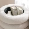 17.5'' Round Ottoman Foot Stool Fabric Storage Footrest Vanity Stool Chair, Modern Sherpa Upholstered Padded Seat with Lid for Living Room/Bedroom/Small Space/Make Up, Cream - Image 7