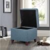 Adeco 17" Square Ottoman with Storage- Small Storage Ottoman Foot Rest with Hinged Lid- Blue Faux Linen Fabric Upholstered Footstool with Sturdy Wood Legs - Image 3