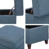 Adeco 17" Square Ottoman with Storage- Small Storage Ottoman Foot Rest with Hinged Lid- Blue Faux Linen Fabric Upholstered Footstool with Sturdy Wood Legs - Image 10