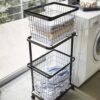 Yamazaki Home Steel Cart for Tower Laundry Basket Wagon, Black - Image 6