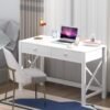 WiberWi Home Office Desk with Drawers White Modern Writing Computer Desk, Small Makeup Vanity Table Desk for Bedroom, Study Table for Home Office - Image 4