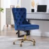 ABET Desk Chair with Wheels, Velvet Gold Office Chair Height Adjustable Armless Swivel Chair with Tufted High Back Rivet Trim, Comfy Upholstered Ergonomic Computer Chair for Bedroom, Blue - Image 2