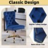 ABET Desk Chair with Wheels, Velvet Gold Office Chair Height Adjustable Armless Swivel Chair with Tufted High Back Rivet Trim, Comfy Upholstered Ergonomic Computer Chair for Bedroom, Blue - Image 4