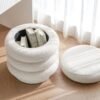 17.5'' Round Ottoman Foot Stool Fabric Storage Footrest Vanity Stool Chair, Modern Sherpa Upholstered Padded Seat with Lid for Living Room/Bedroom/Small Space/Make Up, Cream - Image 8