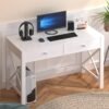 WiberWi Home Office Desk with Drawers White Modern Writing Computer Desk, Small Makeup Vanity Table Desk for Bedroom, Study Table for Home Office - Image 2
