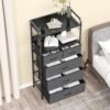 5 Drawers Dresser, Tall Dresser for Bedroom, Fabric Drawer Organizer Unit, Chest of Drawers with Hooks, Open Shelf for Closet, Living Room, Hallway, Entryway (Grey Wood Grain Print) - Image 2