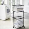 Yamazaki Home Steel Cart for Tower Laundry Basket Wagon, Black - Image 4