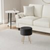 Storage Ottoman, Round Footrest Stool with Removable Cover & Adjustable Legs, Soft Padded Seat, Dutch Velvet Vanity Stool, Modern Decorative Accent Stool for Makeup, Bedroom, Durk Black - Image 3