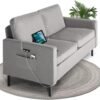 STHOUYN 56" W Fabric Loveseat Sofa with 2 USB, Small Couches for Living Room, Bedroom, Office, Easy Assembly & Comfy Cushion, Light Grey - Image 2