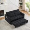 3-in-1 Convertible Sofa Bed, Corduroy Sleeper Couch Pull-Out Bed, Loveseat Sleeper Sofa Bed with Adjustable Backrest, Storage Pockets & Pillows for Living Room Apartment Dormitory Home Office (Black) - Image 4