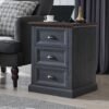 21" Tall Nightstand with 3 Drawers, Farmhouse 18" Wide End Table with Charging Station, Wood Rustic Side Table, Small Dresser Chest of Drawers for Bedroom, Living Room, Closet, Dark Grey - Image 2