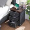 21" Tall Nightstand with 3 Drawers, Farmhouse 18" Wide End Table with Charging Station, Wood Rustic Side Table, Small Dresser Chest of Drawers for Bedroom, Living Room, Closet, Dark Grey - Image 4