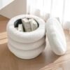 17.5'' Round Ottoman Foot Stool Fabric Storage Footrest Vanity Stool Chair, Modern Sherpa Upholstered Padded Seat with Lid for Living Room/Bedroom/Small Space/Make Up, Cream - Image 5