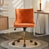 VINGLI Orange Velvet Armless Home Office Desk Chair with Gold Base/Wheels, Small Cute Vanity/Makeup Chair with Back for Bedroom, Upholstered Adjustable Rolling Swivel Nail Chair for Women/Girls - Image 10