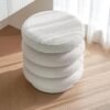 17.5'' Round Ottoman Foot Stool Fabric Storage Footrest Vanity Stool Chair, Modern Sherpa Upholstered Padded Seat with Lid for Living Room/Bedroom/Small Space/Make Up, Cream - Image 4
