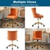VINGLI Orange Velvet Armless Home Office Desk Chair with Gold Base/Wheels, Small Cute Vanity/Makeup Chair with Back for Bedroom, Upholstered Adjustable Rolling Swivel Nail Chair for Women/Girls - Image 4