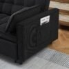 3-in-1 Convertible Sofa Bed, Corduroy Sleeper Couch Pull-Out Bed, Loveseat Sleeper Sofa Bed with Adjustable Backrest, Storage Pockets & Pillows for Living Room Apartment Dormitory Home Office (Black) - Image 8