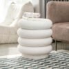 17.5'' Round Ottoman Foot Stool Fabric Storage Footrest Vanity Stool Chair, Modern Sherpa Upholstered Padded Seat with Lid for Living Room/Bedroom/Small Space/Make Up, Cream - Image 2
